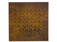 Painel dos Botões Enferrujado Aço enferrujado com flores de bronze fundido (2009); 100x100x002 cm.